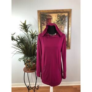 BCG Tunic Top Shirt Women's Medium Burgundy Hooded Stretch Zipper Pockets Travel